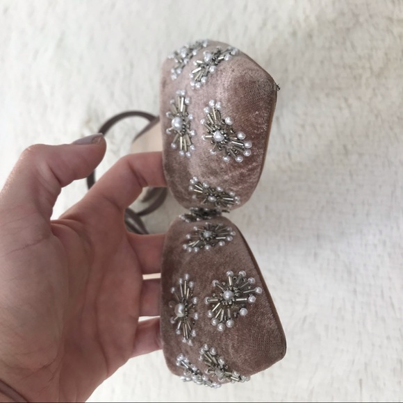 Zara Velvet Beaded Pearl Embellished Slingbacks - Picture 8 of 8